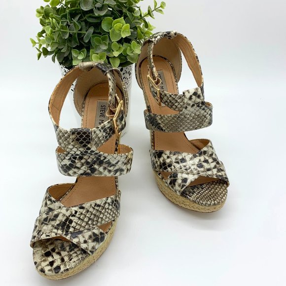 Steve Madden Kloudd Wedge Snake Print Sandals - Picture 1 of 9